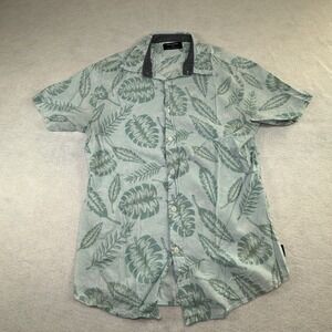 Ocean‎ Current Button Up Shirt Mens M Blue Hawaiian Floral Short Sleeve